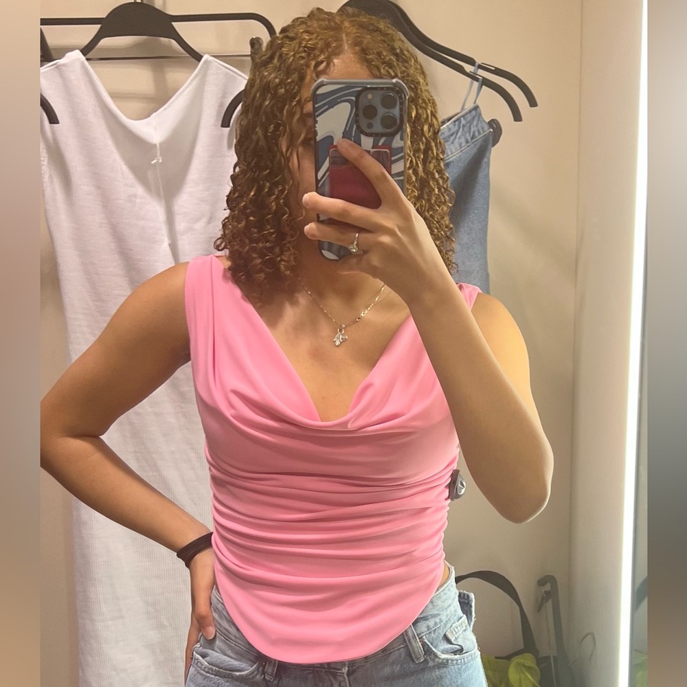 Selling this cute pink Zara ruched top , size small